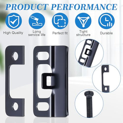 MorningRo 2 Sets Hardware Adjustable Strike Plate, Easy to Install, Extended Lip Strike Plate, Wide Lip Door Latch Striker for Secure Extend Doors, Black