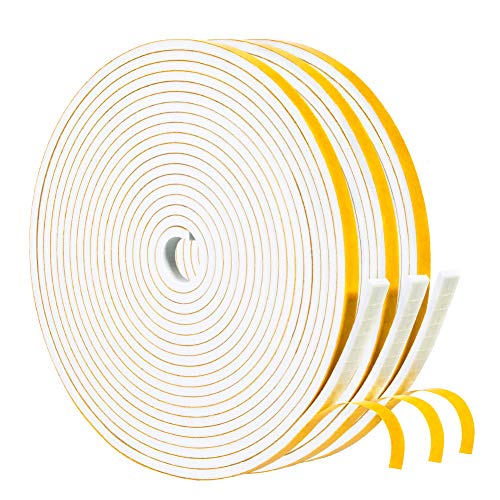 Yotache White Doors Windows Weather Stripping 1/4" x1/8", Foam Insulation Sealing Gasket Tape for Doors, Sliding Door, Total 50 Feet Long (3 X 16.5 Ft Each) - size: 1/4"x1/8"x 50ft