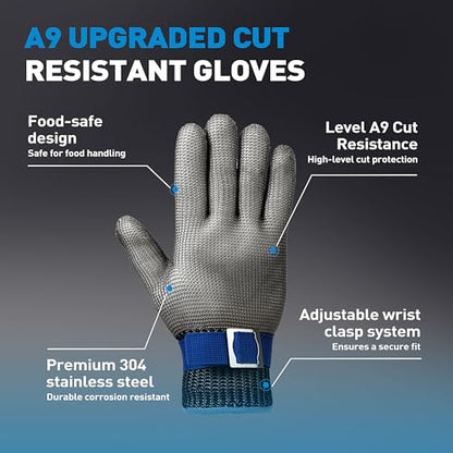 SATC ANSI A9 Cut Resistant Glove, Food Grade Stainless Steel Cutting Glove for Kitchen Cooking, Oyster Shucking - size: Medium