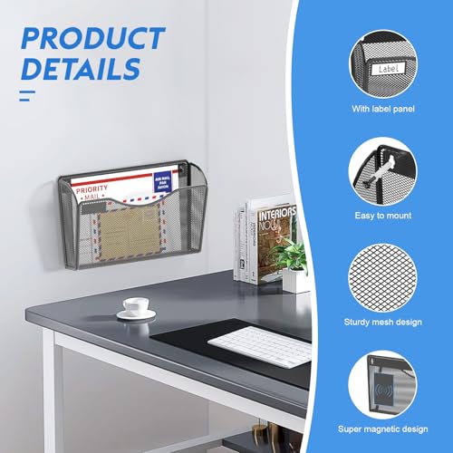 samstar 6 Pack Magnetic File Holder, Mesh Wall File Organizer File Pocket Mail Organizer Paper Folder Holder for Office/Home, No Drilling(Magnetic) - color: Magnetic Black