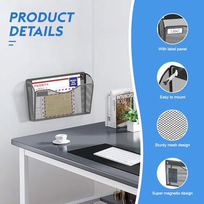 samstar 6 Pack Magnetic File Holder, Mesh Wall File Organizer File Pocket Mail Organizer Paper Folder Holder for Office/Home, No Drilling(Magnetic) - color: Magnetic Black