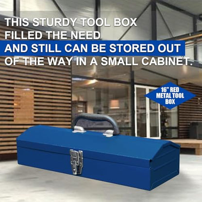 16inches Portable Tool Box, Metal Tool Box, 4 Non-Slip Foot Pads, Ideal for Trailer, Mechanic, DIY-ers, Car Toolbox, Workshops, Garages, Repair Shops,Blue - size: 1P-16in-Blue