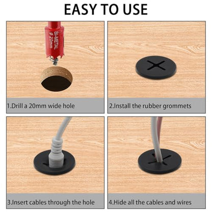 3/4 Inch(20mm) Desk Grommet,13 Pieces Wire Grommet, Desk Hole Cover for Cables with Hole Saw,Plastic Cable Cord Wire Hole Cover for Desk, Table,Cabinet,Countertop and Other Furniture(Black) - size: 3/4IN/20mm Black-Cross