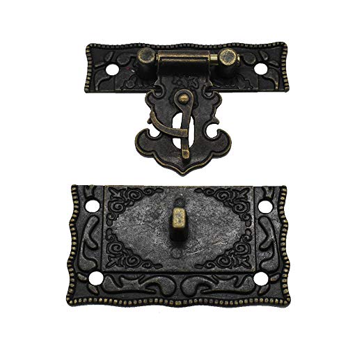 Antique Jewelry Box Lock Latch Hasp Hinges Handle Corner Protectors Kit for DIY Bronze Tone 2 Sets 24Pcs
