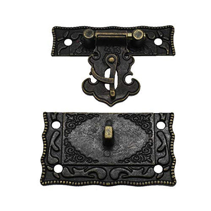 Antique Jewelry Box Lock Latch Hasp Hinges Handle Corner Protectors Kit for DIY Bronze Tone 2 Sets 24Pcs