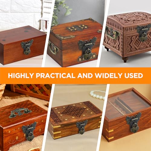 1 Set Retro Engraved Jewelry Box Hinges Hasp Catch Handles Lock Set, Decorative Hardware Kit with Screws for DIY Wooden Case Furniture Cabinet Suitcase Decoration and Repairs (Antique Bronze)