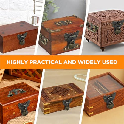 1 Set Retro Engraved Jewelry Box Hinges Hasp Catch Handles Lock Set, Decorative Hardware Kit with Screws for DIY Wooden Case Furniture Cabinet Suitcase Decoration and Repairs (Antique Bronze)