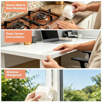 Transparent Window Weather Sealing Tape 2 Inch x 16.5 FT Weather Stripping Residue-Free Clear Window Insulation Caulk for Shower Glass Gaps and Clear Tape Doors Windows Windproof - size: 2 IN - 16.5 Ft Clear