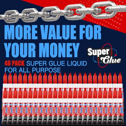 3 Gram (Pack of 48) Single Use Super Glue Liquid, Super Fast, Thin & Strong Adhesive Superglue, Cyanoacrylate Glue for Hard Plastics, DIY Craft, Ceramics, Leather, Metal Etc - size: Pack of 48, style: Liquid