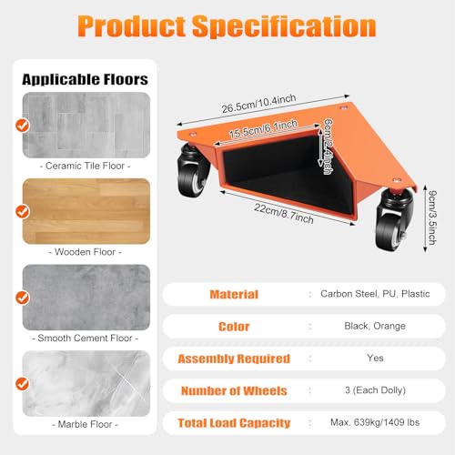 Furniture Dolly 1433 LBS Heavy Duty Furniture Movers with 3 Wheels 360 Ratating Desk Cabinet Corner Mover Dolly Furniture Lift Mover Tool for Cabinets, Refrigerators, Desks (Set of 4)