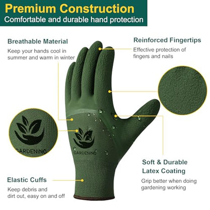 Trifabricy Garden Gloves for Women/Men - 6 Pairs Latex Gardening Gloves with Grip, Protective Work Gloves for Lawn Yard - color: Green & Black