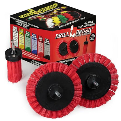 Drillbrush Hard Bristle Cleaning Brush for Crevices and Gaps - Drill Brush Attachments for Cleaning Brick and Cement - Brick Fireplace Cleaner Brushes - Cemetery Headstone Cleaner Kit for Graves - color: Red