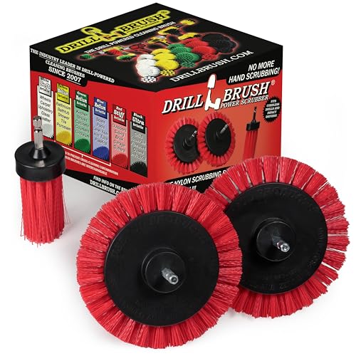 Drillbrush Hard Bristle Cleaning Brush for Crevices and Gaps - Drill Brush Attachments for Cleaning Brick and Cement - Brick Fireplace Cleaner Brushes - Cemetery Headstone Cleaner Kit for Graves - color: Red