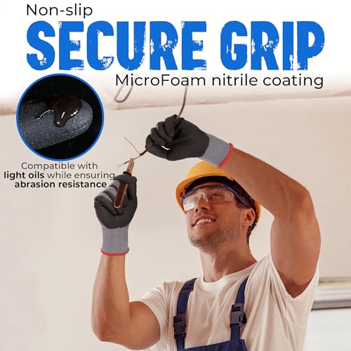 HANDLANDY 6 Pairs Safety Work Gloves with MicroFoam Nitrile Coated - Breathable Nylon Gloves with Grip for Men & Women - size: 7/Small, style: 6 Pairs - Gray