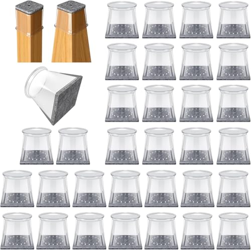 32 Pcs Square Chair Leg Protectors for Hardwood Floors,Felt Furniture Floor Protectors with Silicone Caps, Extra Large Size (Fits Chair Legs with Side Length: 1-5/8" to 2") - color: Clear-32pcs, size: Square X-Large
