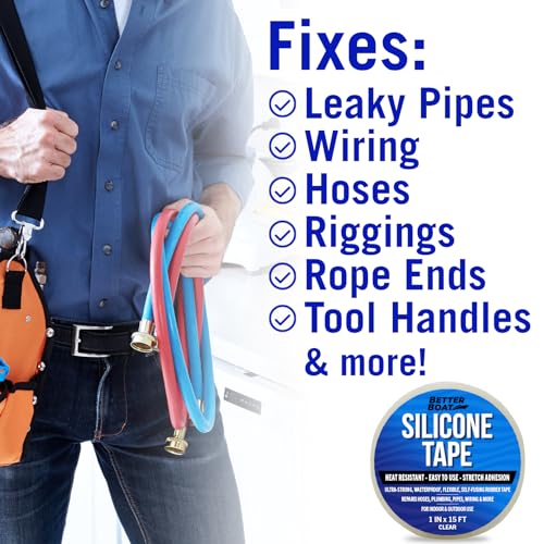 Better Boat Self Fusing Silicone Tape Waterproof Clear, Plumbing Tape for Leaks, Hose and Pipe Repair Tape, 1 in x 15 ft - color: Clear, size: 15 Ft x 1 in