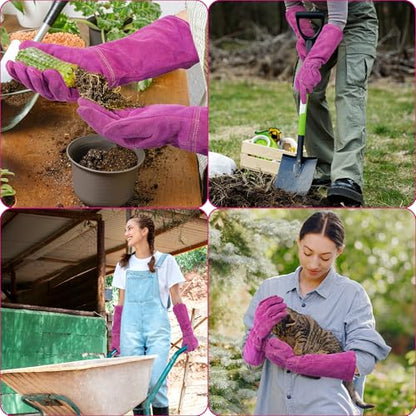 HANDLANDY Ladies Leather Gardening Gloves, Thorn Proof Women Rose Pruning Garden Yard Glove, Heavy Duty Long Sleeve Gloves (Small, Rosy) - color: Rosy, size: Small (Pack of 1)