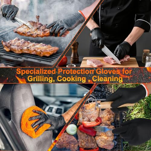 ANBOSON BBQ Gloves for Cooking Baking Grilling, 100 Count Disposable Nitrile Gloves and 4 Count Cotton Glove Liners Washable (6mil Nitrile, X-Large) - size: X-Large, style: 6mil Nitrile