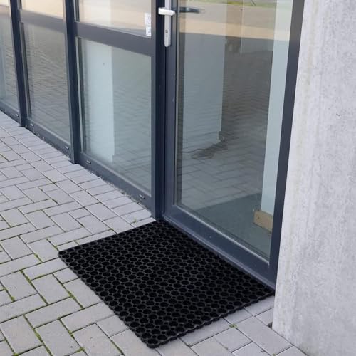 Heavy-Duty Rubber Mat, 24x32 Inches, Anti-Slip Door Mat for Residential & Commercial Use, Weather-Resistant, Honeycomb Design for Dirt Scraping, Easy Maintenance, Ideal for Indoor & Outdoor Entrances - size: 2' x 2'8" (Rectangular)