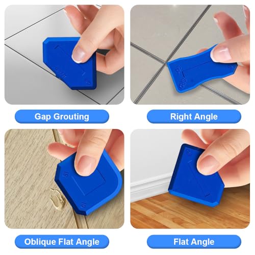 Multifunction Caulking Tool Kit - 9-in-1 Glue Remover Knife, Silicone Scraper with 5 Replaceable Pads for Corner, Angle, Crevice, Grout & Beauty Spatula Sealant Finishing Tool