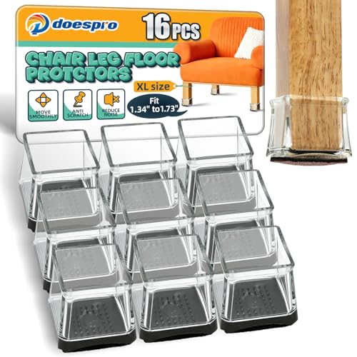 16 Pcs Silicone Square Chair Leg Floor Protectors for Hardwood Floors Felt Furniture Pads Rubber Chair Leg Caps Silicone Cover Reduce Noise Anti Scratch-Black Fit (1.34"-1.73") - color: 04-clear-16pcs, size: XL(Fit1.34"-1.73") Square