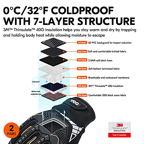 Vgo... 2-Pairs 32°F Waterproof High-Dexterity Heavy-Duty Winter Mechanic Gloves, Impact & Vibration Reduction (S, Black&Gold, SL8849FW) - color: Gold&black-lined, size: Small (2 Pairs)