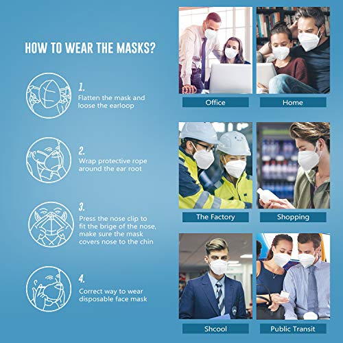 WWDOLL KN95 Face Mask 50 Pack, KN95 Masks 5-Layer Breathable Mask with Elastic Earloop and Nose Bridge Clip, Disposable Respirator Protection Against PM2.5 White - color: White