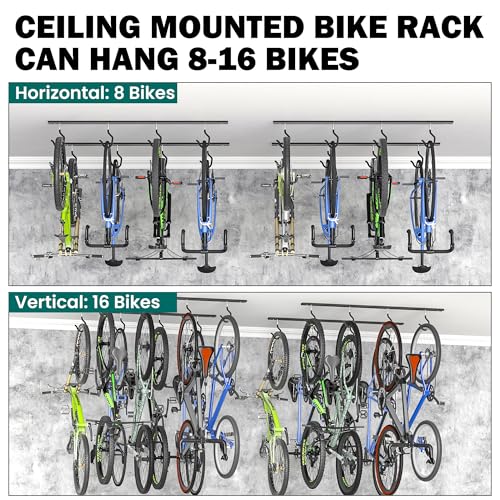 EVERHANGER Ceiling Bike Storage Racks for Garage, Indoor Bike Storage Hanger with Adjustable Bike Hooks for 8 to 16 Bikes - style: For 8 to 16 Bikes