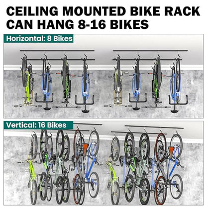 EVERHANGER Ceiling Bike Storage Racks for Garage, Indoor Bike Storage Hanger with Adjustable Bike Hooks for 8 to 16 Bikes - style: For 8 to 16 Bikes