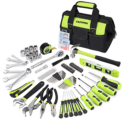 FASTPRO 236-Piece Home Repairing Tool Set, Mechanics Hand Tool Kit with 12-Inch Wide Mouth Open Storage Bag, Household Tool Set for DIY, Home Maintenance, Green - color: Green
