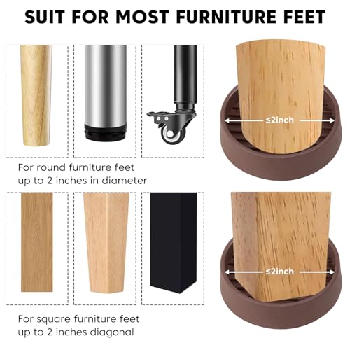 Rubber Non-Slip Furniture Pads-8 PCS 2 inch Furniture Casters Cup for Hardwood Floors, Rubber Feet Floor Protector for Bed Sofa Table and Chair Stopper (Round, Brown) - size: 8PCS 2" x 2" Brown