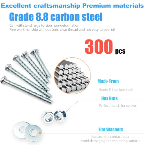 300 Pcs Machine Screws 8/32 Knob/Pull Screws Bolt Nut Flat Washers Assortment Kit Carbon Steel Zinc-Plated Phillips Used for Industrial&Construction Fasteners 5 Sizes Length #8-32x1 to#8-32x1-3/4" - size: 300 Pcs Machine Screw Kit