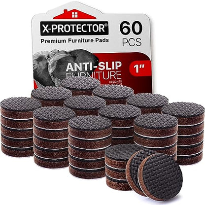 X-Protector Non Slip Round Anti Slip Pads - Self-Adhesive Rubber - 60 PCS, 1' - Ideal Furniture Stoppers for Hardwood Floors - size: 60 Round 1"