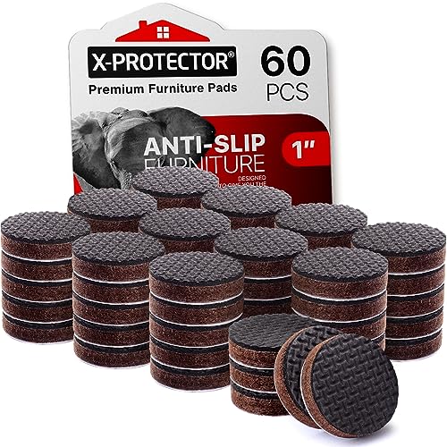 X-Protector Non Slip Round Anti Slip Pads - Self-Adhesive Rubber - 60 PCS, 1' - Ideal Furniture Stoppers for Hardwood Floors - size: 60 Round 1"