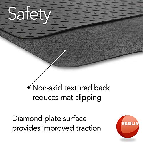 RESILIA Garage Mat, Prevents Stains Decorative Embossed Diamond Plate Pattern Black, 3 Feet x 4 Feet, Made in The USA