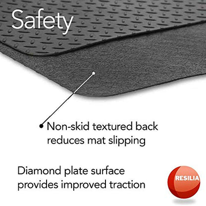 RESILIA Garage Mat, Prevents Stains Decorative Embossed Diamond Plate Pattern Black, 3 Feet x 4 Feet, Made in The USA