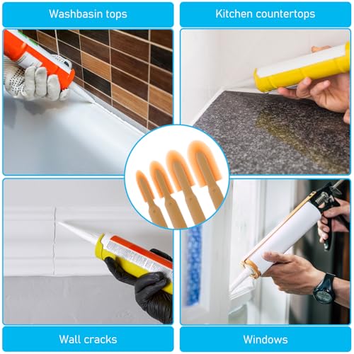 Rubber Caulking Tool, 4PCS Multi Size Flexible Silicone Caulking Tools Finishing Set with Caulk Smoother, Caulk Remover Tool, Caulks Smoothing Tools for Corners, Gaps & Seams