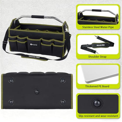 16in Foldable Open Top Tool Tote, Tool Bags For Men Heavy Duty, Tool Carrier tool bag hard With Handle, Wide Mouth Electrician Tool Tote, Many Pockets Can Hold Many - size: 16INCH