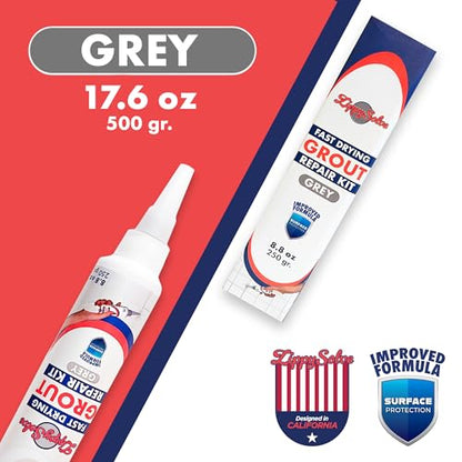 ZippySolve Tile Grout, Repair Kit, 2 Pack Grout Filler, Restore & Renew Tile Joints Line, Fast Drying Tile Grout Paint Squeeze Tube for Bathroom Shower Kitchen Floor, Waterproof (17.6 oz, Grey) - style: 2xGrey