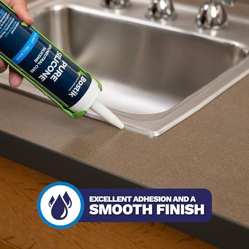 BOSTIK Pure Silicone White 10.1oz Silicone Caulk & Sealant for Kitchen & Bath | Professional Grade, 100% Waterproof | Internal/External Use | UV, Mildew, Shrink & Crack Resistant | 1 Cartridge - color: White