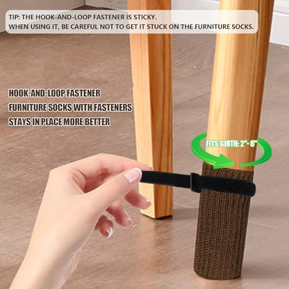 16 PCS Furniture Leg Socks with Hook-and-Loop Fastener - Brown Knit Chair Leg Floor Protectors for Hardwood Floors - High-Elasticity Furniture Socks with Fasteners Stays in Place Well - size: 16 Pcs Brown With Fasteners