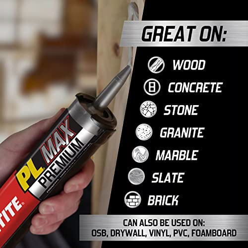 Loctite PL Premium Max Construction Adhesive, 9 fl oz Cartridge, 6 Pack - Versatile Construction Glue for Wood, Concrete, Stone & More - size: 6 Pack
