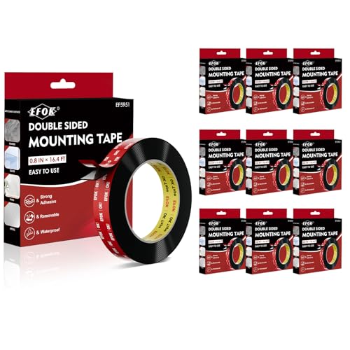 EFOK 10 Packs Double Sided Tape Heavy Duty Mounting Tape 0.8 in X 16.4 Ft, Adhesive Tape for Wall, Foam Tape Waterproof for Automotive Strip Light Home, Office Décor