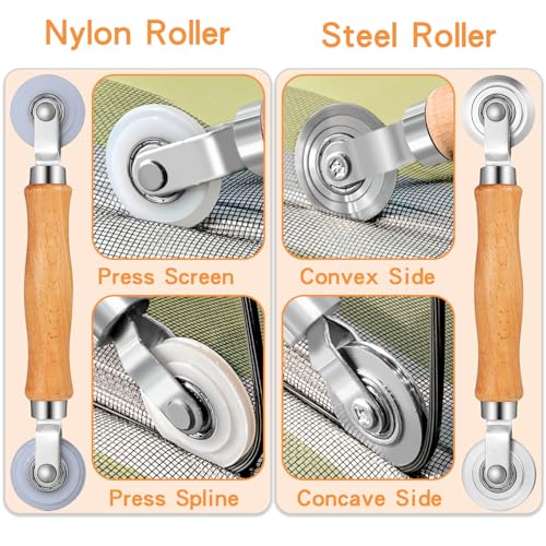 King&Charles Window Screen Door Repair/Replacement Kit, Include Gray Screen Mesh 48"x118"+ 2 Roller+50Ft Spline+8Clips+Hook, 6 in 1 Window Mesh Kit, Steel/Nylon Bearing Roller - color: Gray, size: 48"×118" Kit