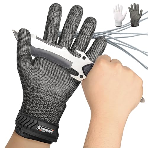 Schwer Ultimate Cut Resistant Gloves Beyond ANSI A9, Reinforced Stainless Steel Glove, Food Grade Mesh Metal Gloves for Butcher Meat Cutting, Oyster Shucking, Mandoline, PR1708 (M, 1 Pcs) - size: Medium (Pack of 1), style: 4.0 Reinforced Steel
