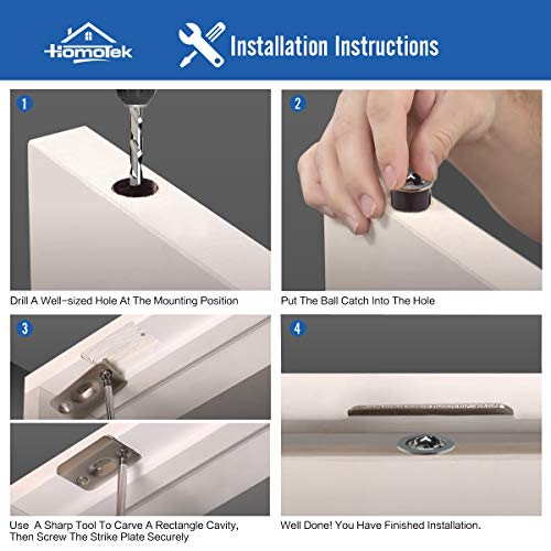 HOMOTEK 4 Pack Drive in Ball Catch with Strike Plate for Closet Doors, Oil Rubbed Bronze, 13/16 Inch x 1-1/8 Inchs,Die-cast, Adjustable Tension Ball - color: Oil Rubbed Bronze