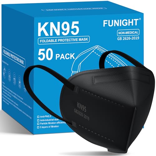 Funight KN95 Face Masks 50 Pack 5-Ply Breathable Filter Disposable Face Masks Black - color: Adult-50 Pack-black