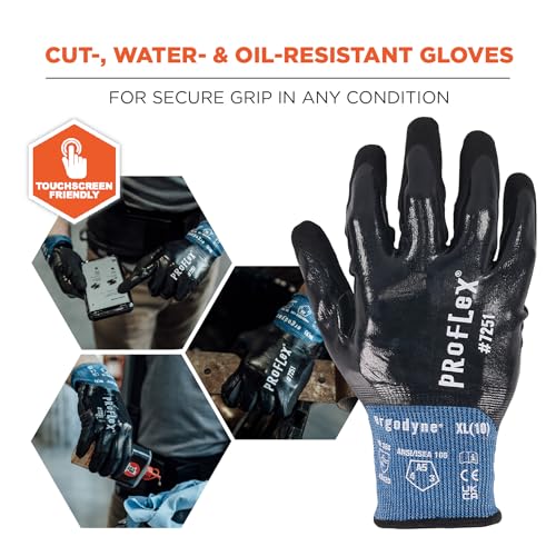 Ergodyne ProFlex 7251 Fully Coated Nitrile Work Gloves, Oil/Water Resistant, ANSI/ISEA 105-2016 A5 Cut Resistance, Touchscreen Capable - size: Small