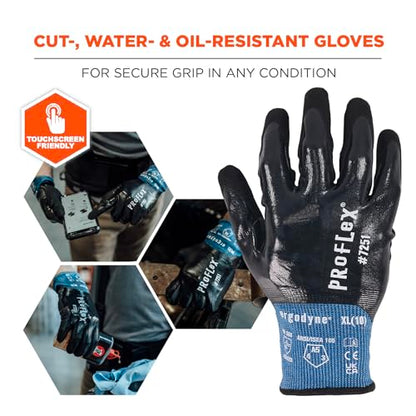 Ergodyne ProFlex 7251 Fully Coated Nitrile Work Gloves, Oil/Water Resistant, ANSI/ISEA 105-2016 A5 Cut Resistance, Touchscreen Capable - size: X-Large