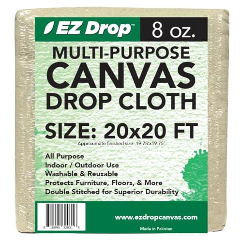 EZ Drop Painter's Large Canvas Fabric Drop Cloth for Painting (20 ft. x 20 ft.) - size: 20 Ft. X 20 Ft.